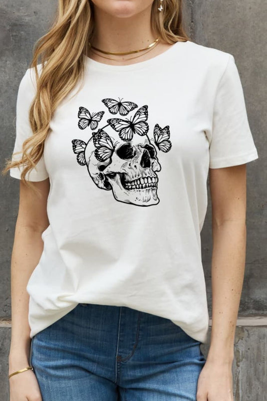 Simply Love Butterfly Skull Graphic Cotton Tee Trendsi