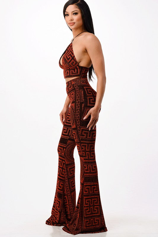 Metallic Printed Bralette with Pants Set Her Bottari