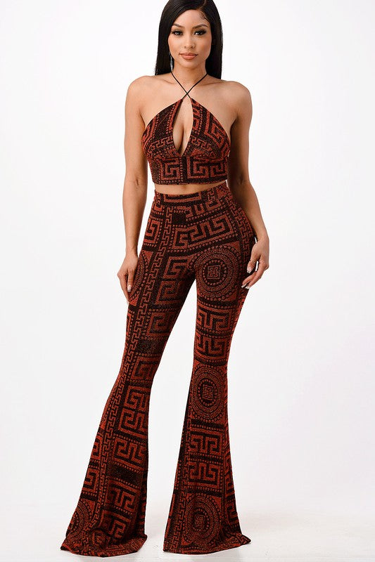 Metallic Printed Bralette with Pants Set Her Bottari