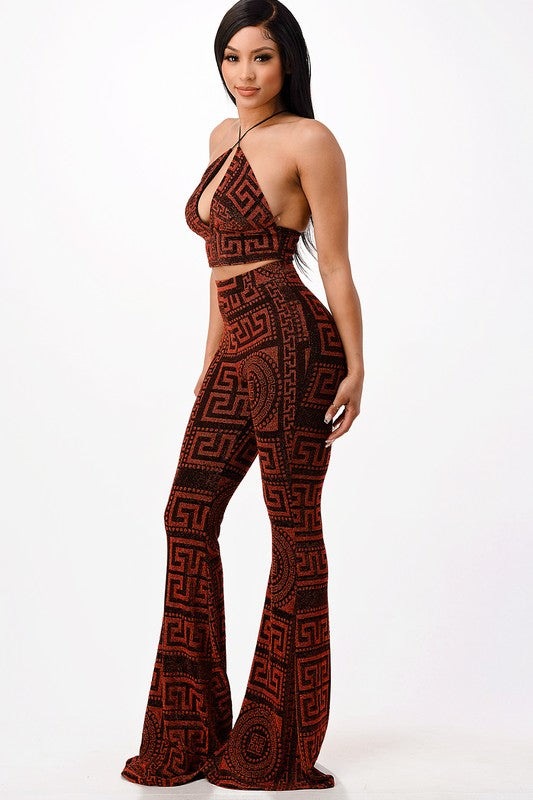 Metallic Printed Bralette with Pants Set Her Bottari