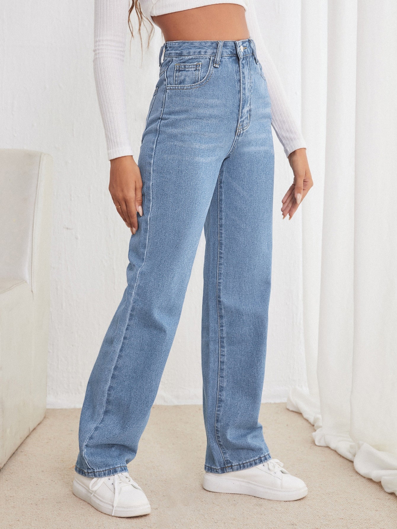 High Waisted Straight Leg Jeans Shein