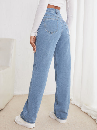 High Waisted Straight Leg Jeans Shein