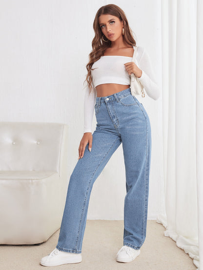 High Waisted Straight Leg Jeans Shein