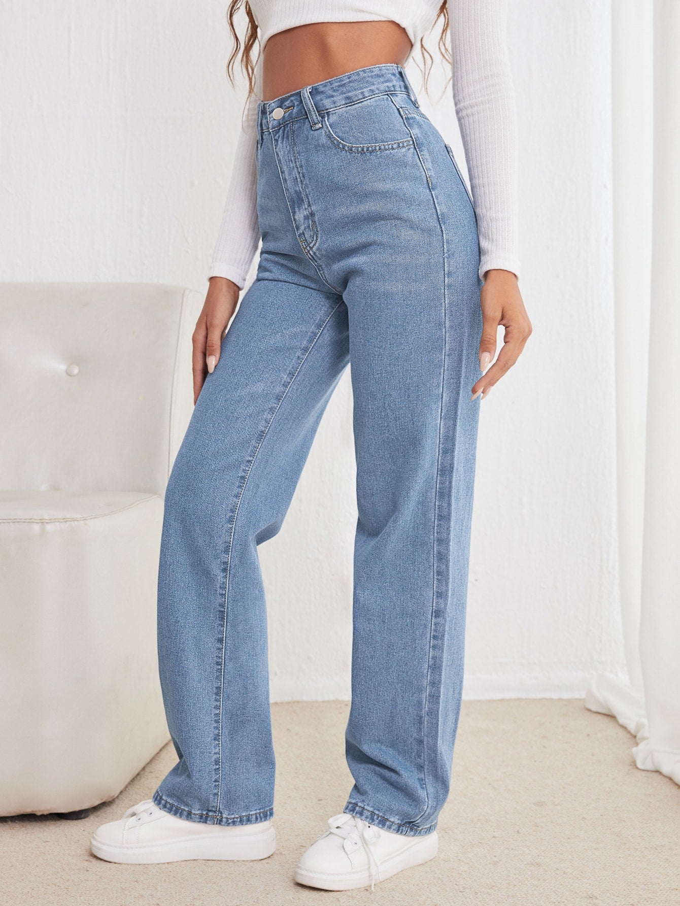 High Waisted Straight Leg Jeans Shein