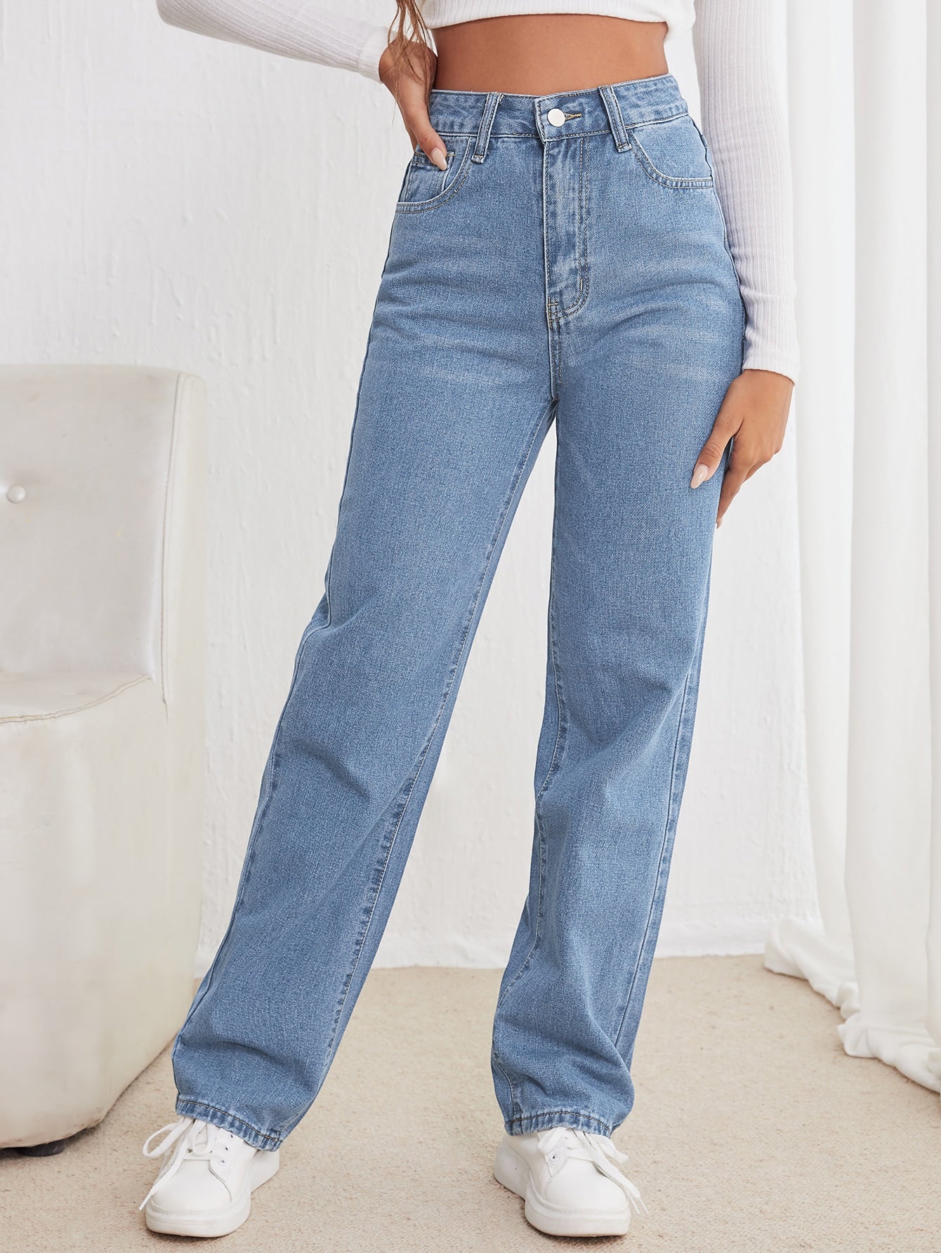 High Waisted Straight Leg Jeans Shein