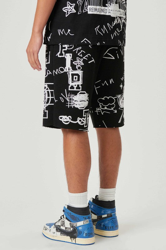 ALLOVER HAND DOODLING PUFF PRINT SHORTS First Row