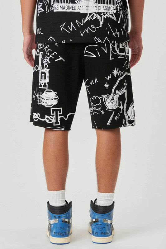 ALLOVER HAND DOODLING PUFF PRINT SHORTS First Row