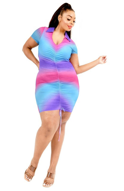 GRADIENT COLOR BLOCK MINI DRESS GIBIU