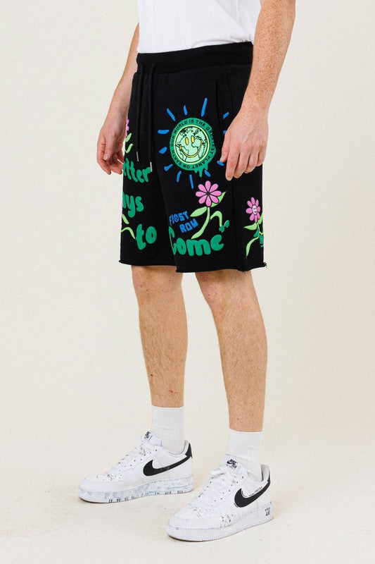 Men's FLOWER GRAPHIC TERRY SHORT First Row