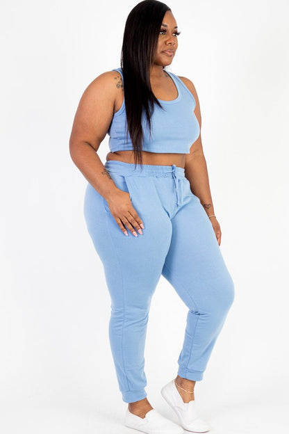 French Terry Cropped Tank Top & Joggers Set Capella