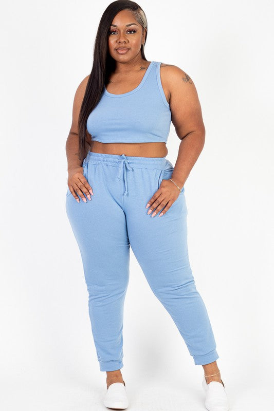 French Terry Cropped Tank Top & Joggers Set Capella