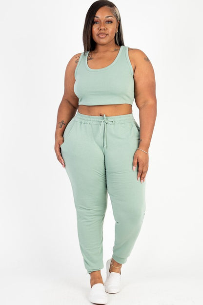 French Terry Cropped Tank Top & Joggers Set Capella