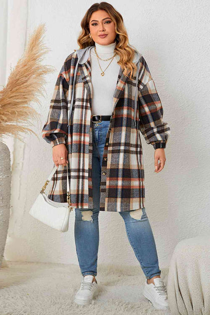 Plus+ Plaid Drop Shoulder Hooded Coat