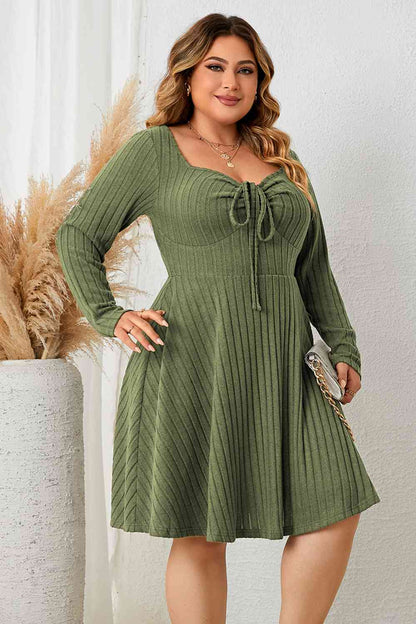 Plus+ Sweetheart Neck Long Sleeve Ribbed Dress