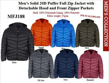 Men's Puffer Full Zip Jacket With Detectable Hood Generation XYZ