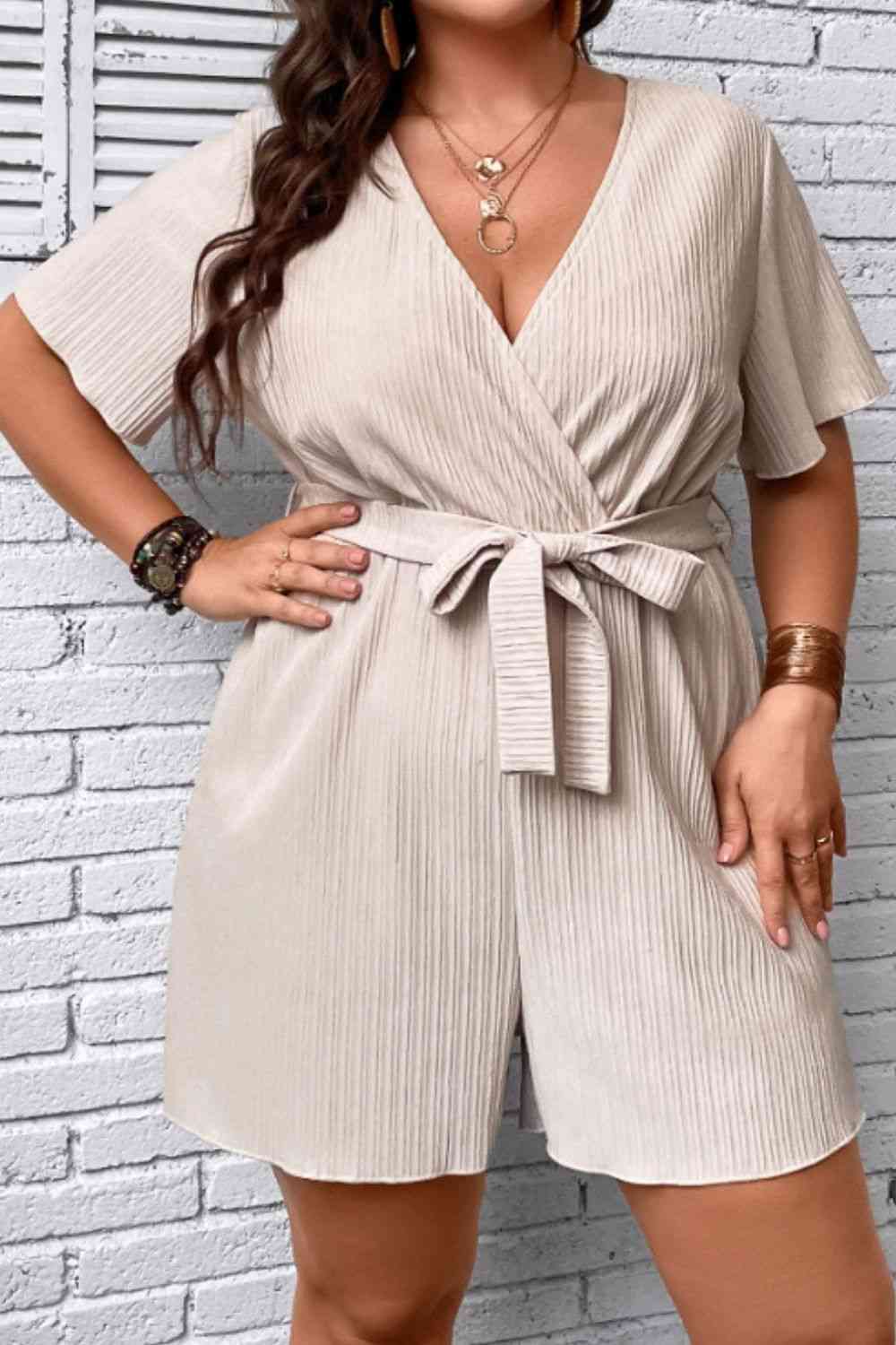 Plus+ Tie Waist Surplice Neck Romper