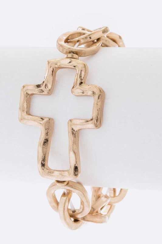 Hammer Cross Charm Stretch Chain Bracelet LA Jewelry Plaza