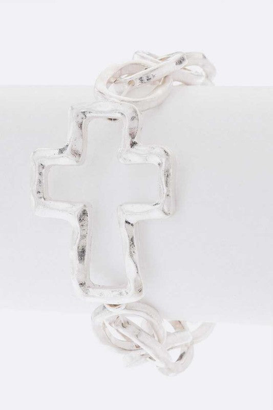 Hammer Cross Charm Stretch Chain Bracelet LA Jewelry Plaza