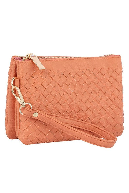 Woven Convertible Clutch Crossbody Bag Wristlet Fashion World