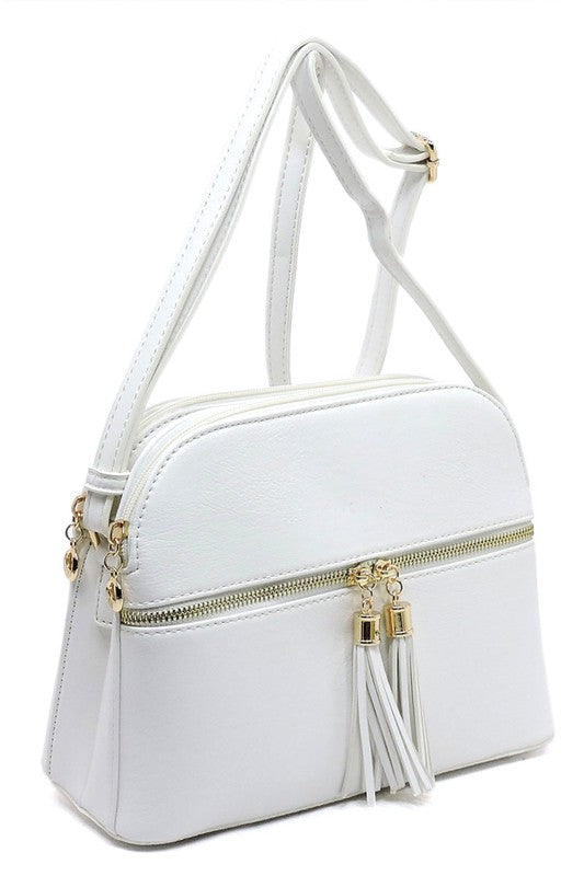 Zip Tassel Multi Compartment Crossbody Bag Fashion World