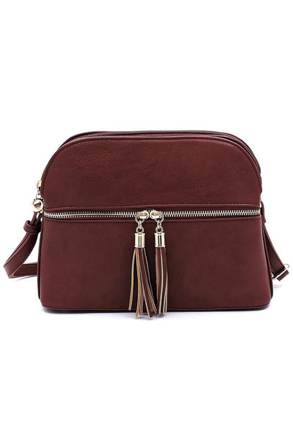 Zip Tassel Multi Compartment Crossbody Bag Fashion World