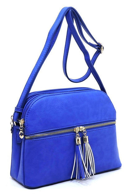 Zip Tassel Multi Compartment Crossbody Bag Fashion World