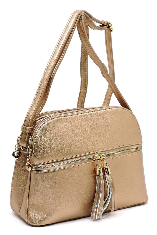 Zip Tassel Multi Compartment Crossbody Bag Fashion World