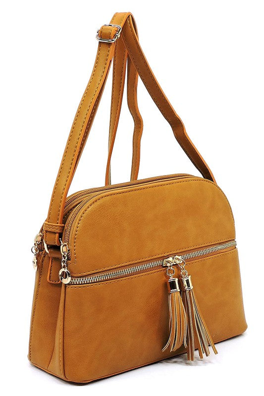 Zip Tassel Multi Compartment Crossbody Bag Fashion World