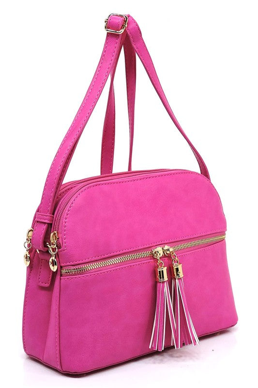 Zip Tassel Multi Compartment Crossbody Bag Fashion World