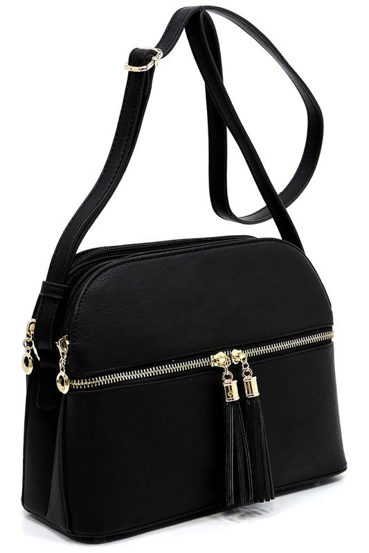 Zip Tassel Multi Compartment Crossbody Bag Fashion World