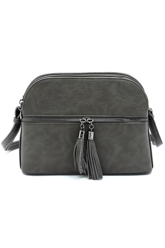 Zip Tassel Multi Compartment Crossbody Bag Fashion World