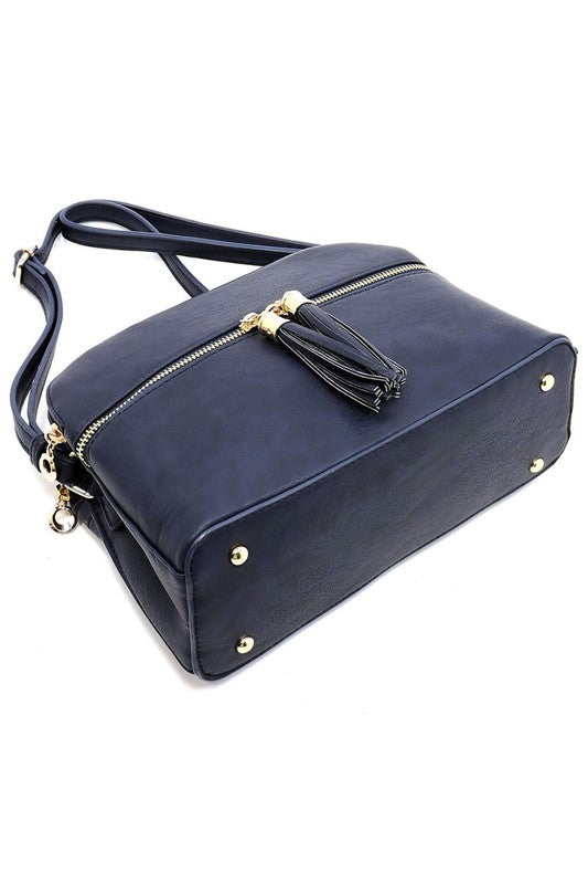 Zip Tassel Multi Compartment Crossbody Bag Fashion World