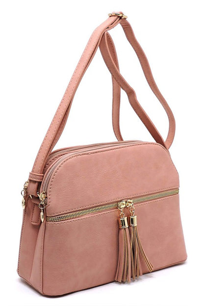 Zip Tassel Multi Compartment Crossbody Bag Fashion World