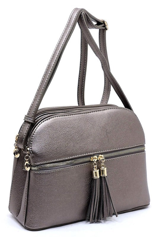 Zip Tassel Multi Compartment Crossbody Bag Fashion World