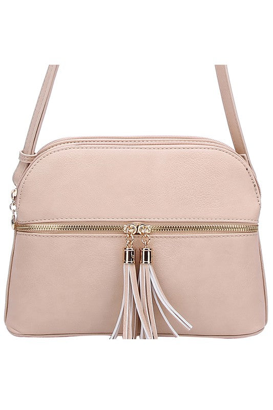 Zip Tassel Multi Compartment Crossbody Bag Fashion World