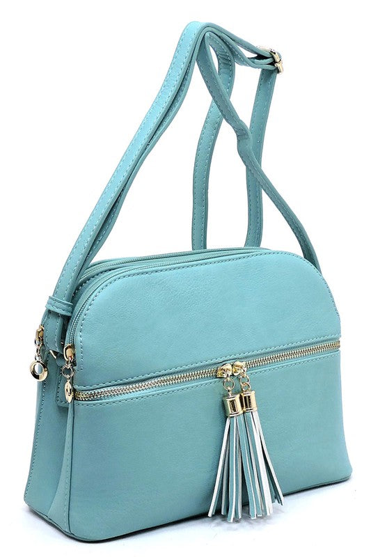 Zip Tassel Multi Compartment Crossbody Bag Fashion World