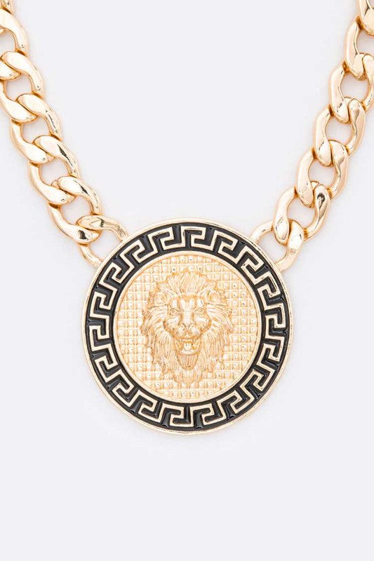 Lion Emblem Pendant Statement Necklace Set LA Jewelry Plaza