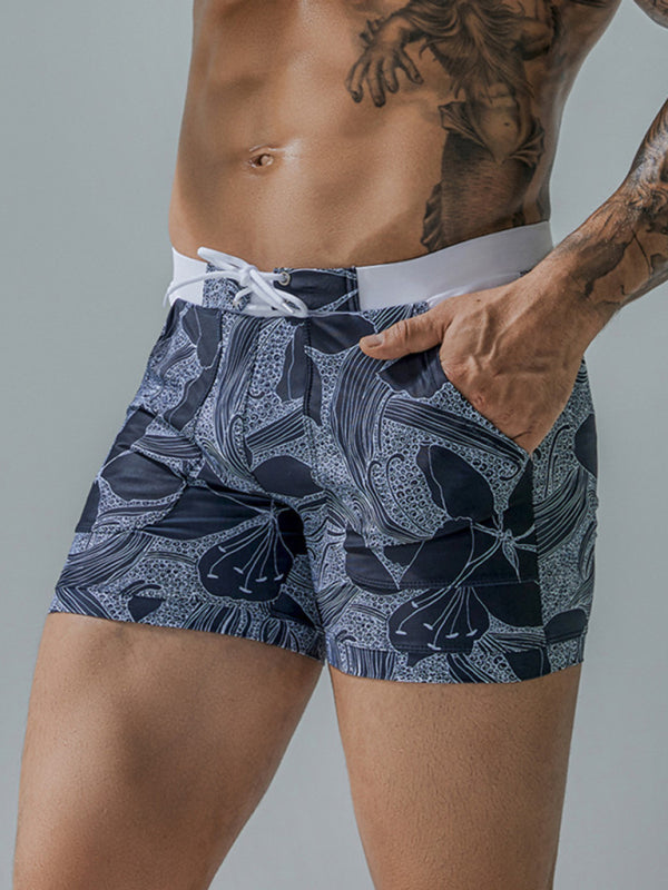 Men's Vintage Print Pocket Lined Swim Shorts kakaclo