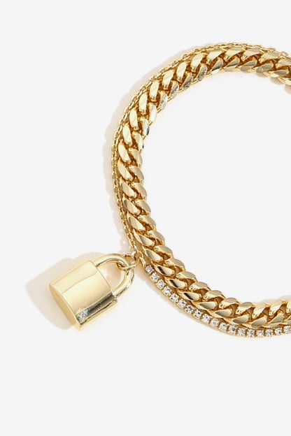 18K Gold Plated Lock Charm Bracelet Trendsi