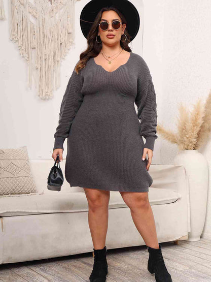 Plus+ Dropped Shoulder Long Sleeve Knit Mini Dress