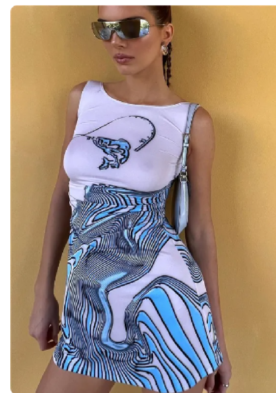 Casual Printed Sleeveless Mini Dress kakaclo