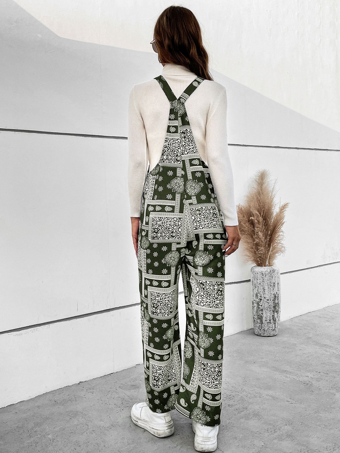 Printed Straight Leg Jumpsuit with Pockets Trendsi