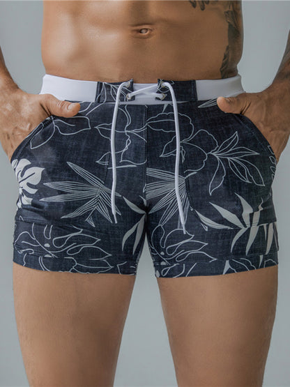 Men's Vintage Print Pocket Lined Swim Shorts kakaclo