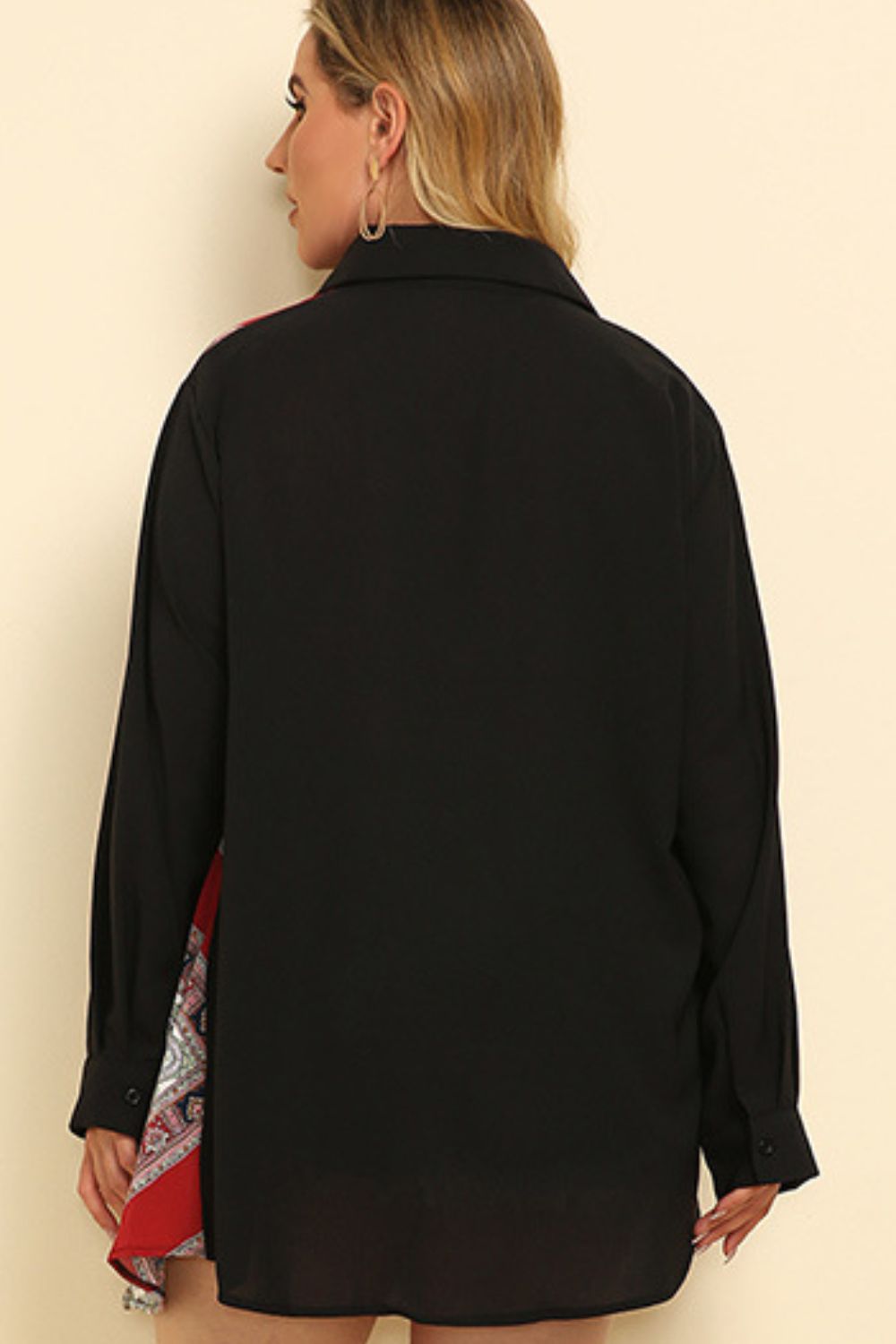 Gem Size Color Block Button Front Shirt Trendsi