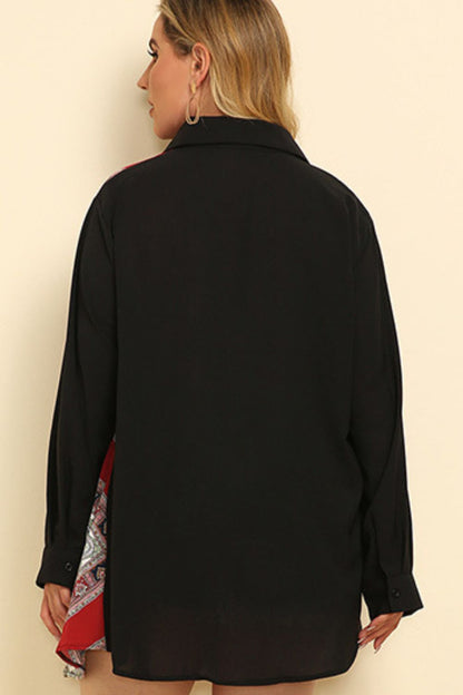 Gem Size Color Block Button Front Shirt Trendsi