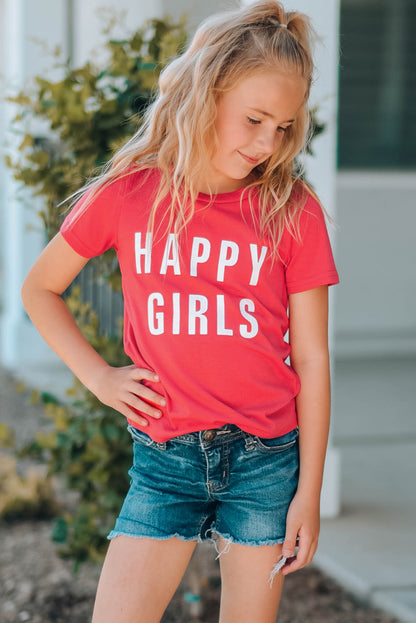 Girls Letter Graphic Short Sleeve T-Shirt Trendsi