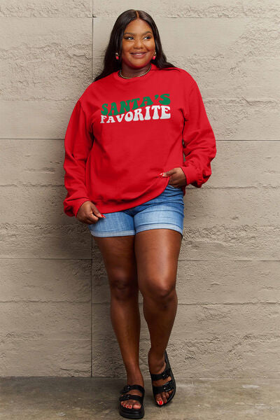 Simply Love SANTA'S FAVORITE Round Neck Sweatshirt