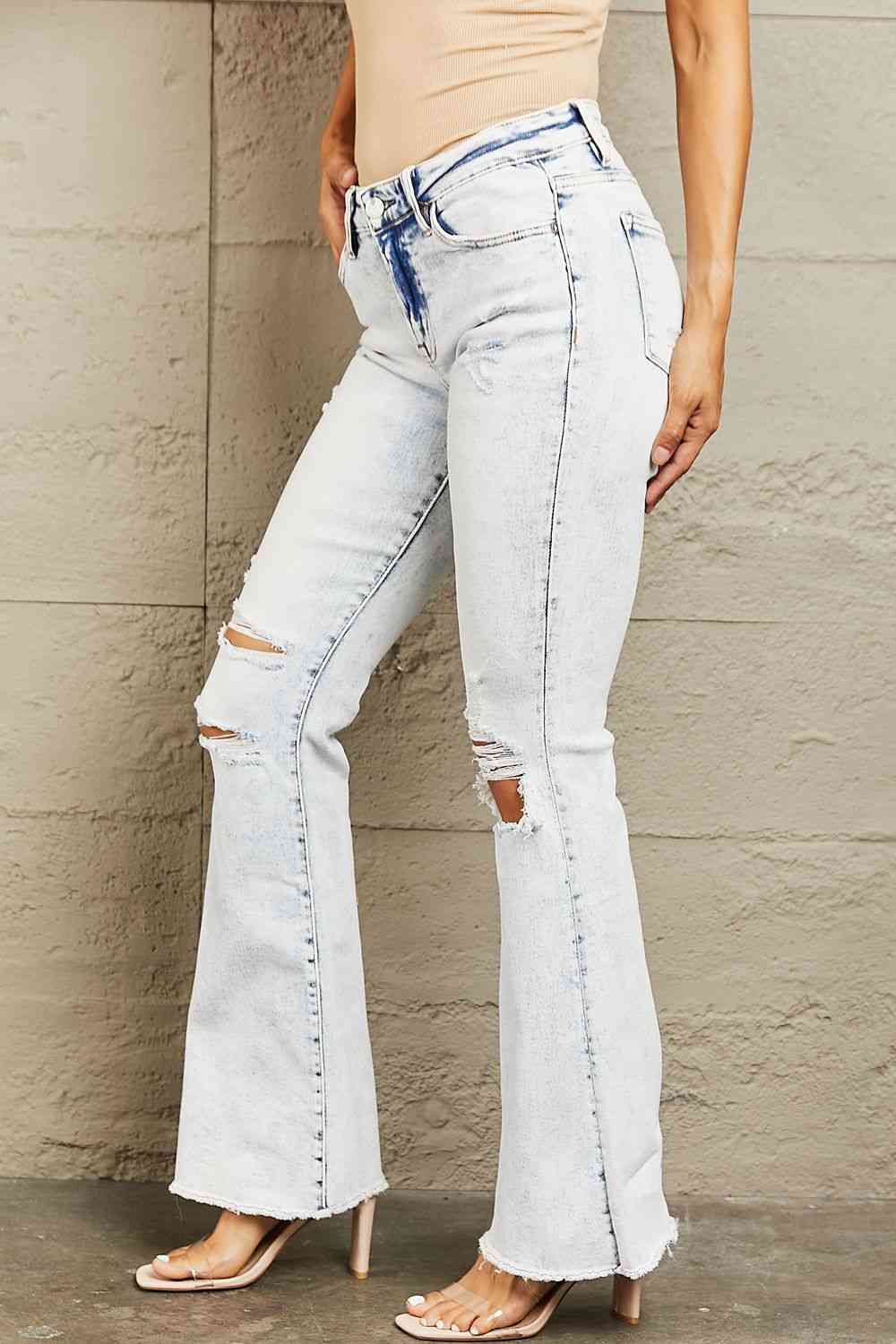 BAYEAS Mid Rise Acid Wash Distressed Jeans