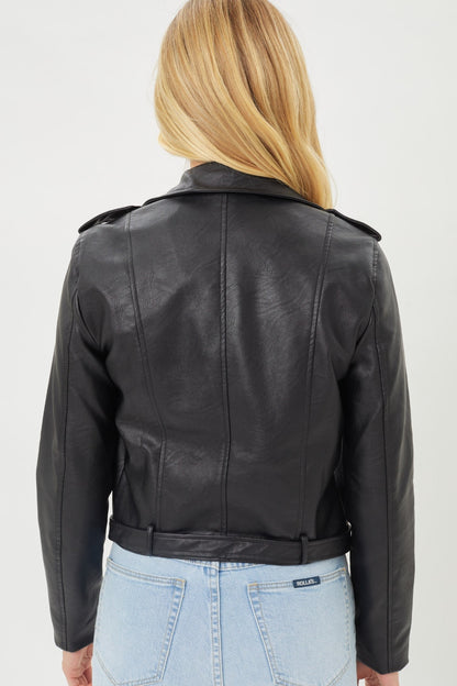 Faith Apparel Faux Leather Zip Up Biker Jacket