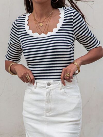 Striped Round Neck Half Sleeve T-Shirt